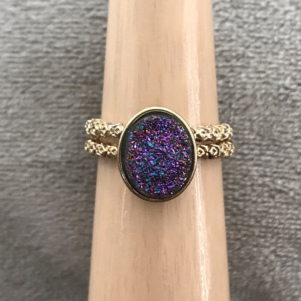 Dara Ettinger gold ring with blue druzy stone